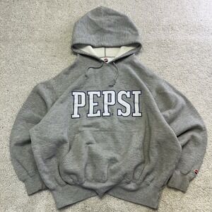 PEPSI vintage hoodie mens L Large gray long sleeve sweatshirt logo 90's Y2K